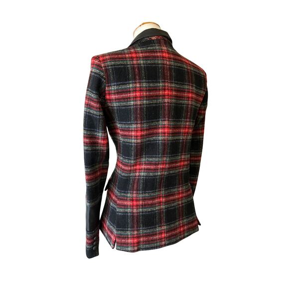 Laveer Plaid Wool Blend Double Breasted Blazer w/ Leather Lapel – Size 4 - Picture 2 of 8